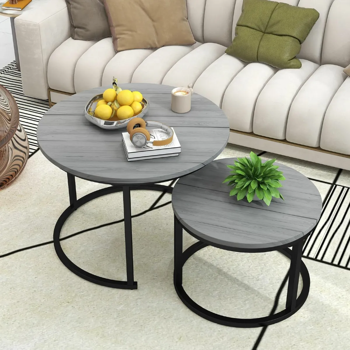Round Coffee Table Set of 2 Nesting Side for - Image 1
