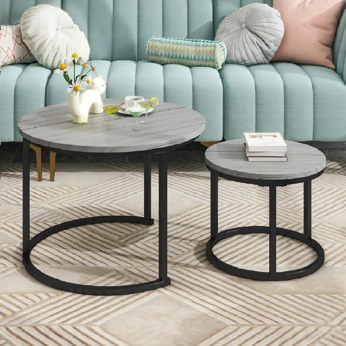 Round Coffee Table Set of 2 Nesting Side for - Image 3