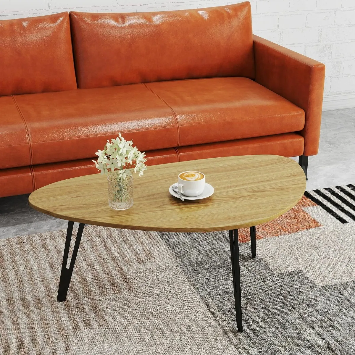 Modern Oval Coffee Table Oak - Scandinavian Style - Image 4