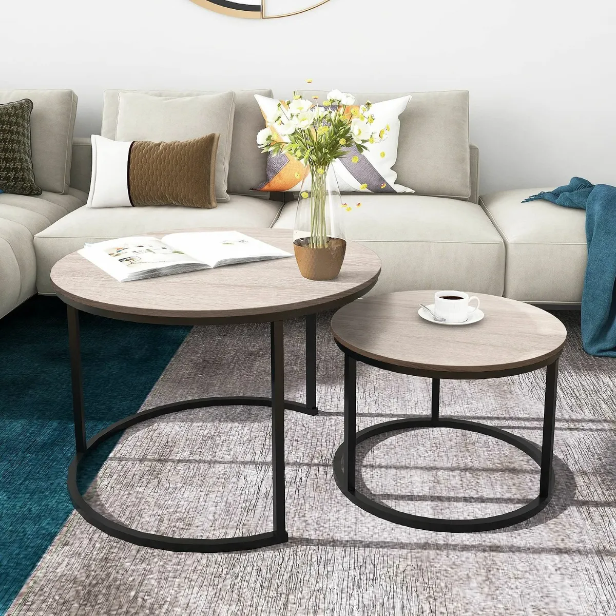 Round Nesting Coffee Table Modern Side Set of 2 - Image 1