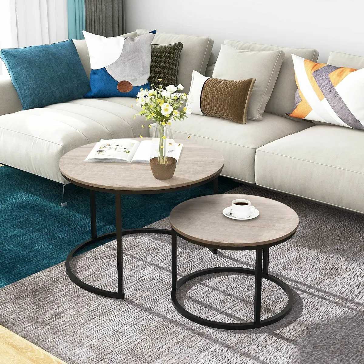 Round Nesting Coffee Table Modern Side Set of 2 - Image 3