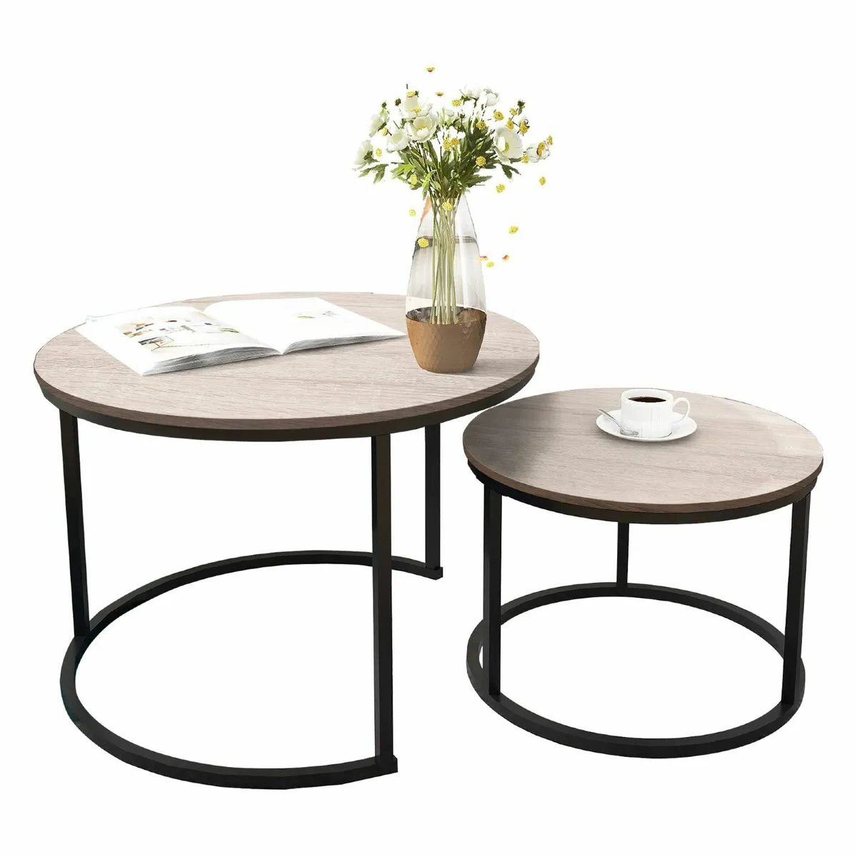 Round Nesting Coffee Table Modern Side Set of 2 - Image 4