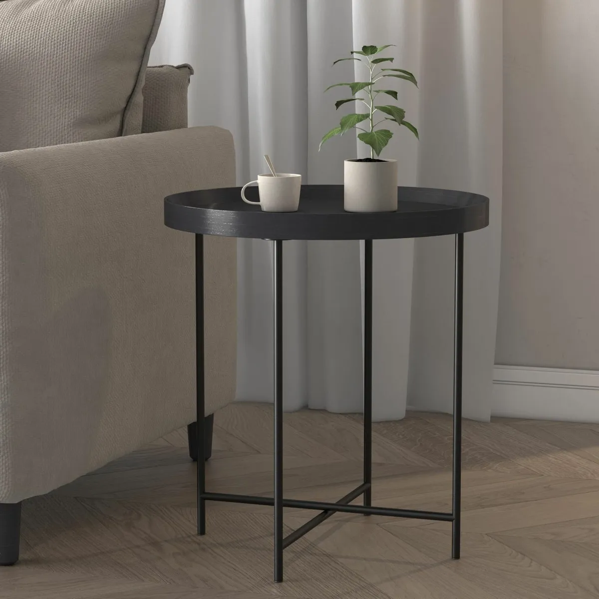 Round Side Table Living Room with Smooth Lacquered - Image 4