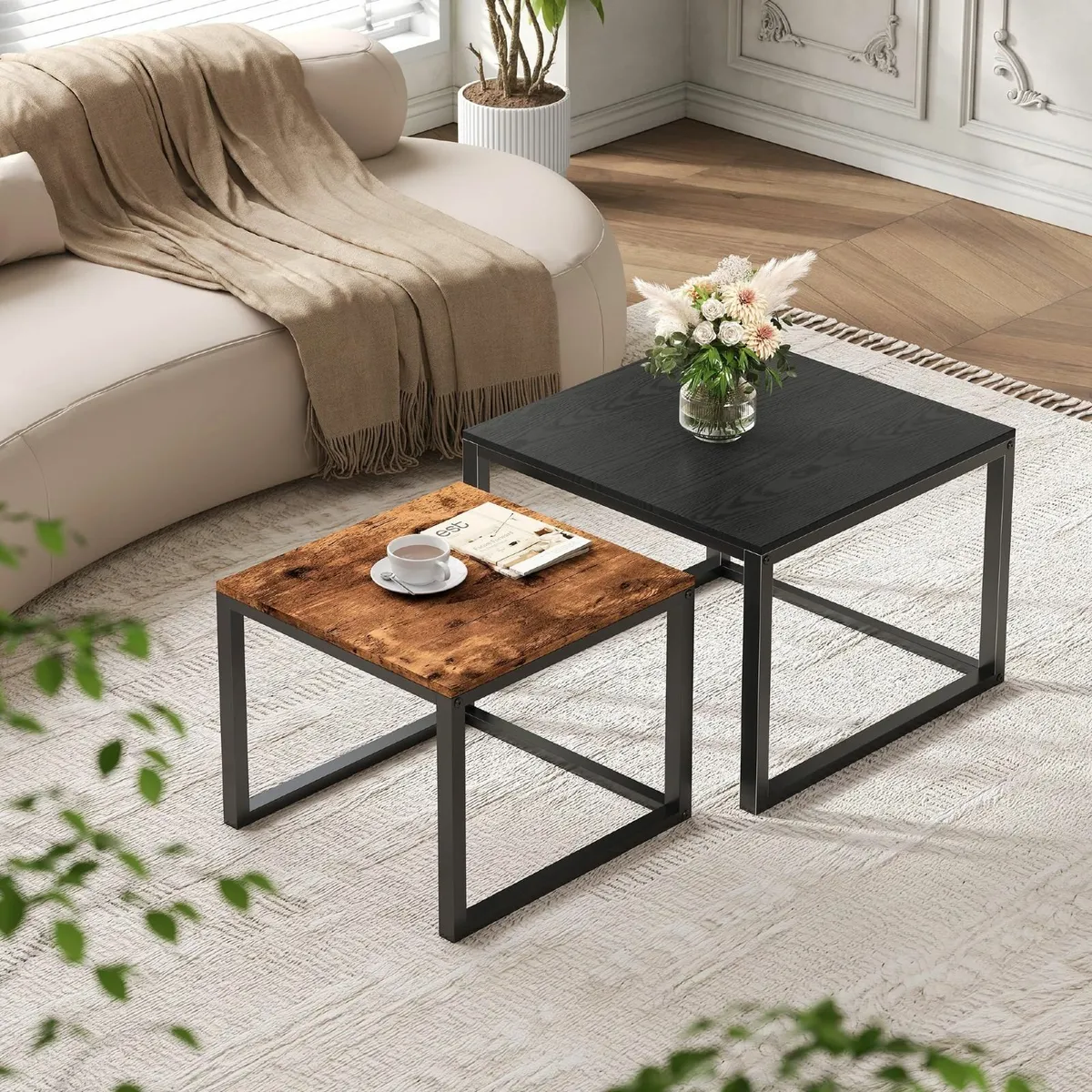 Square Coffee Table Set of 2 Nesting Tables for - Image 1