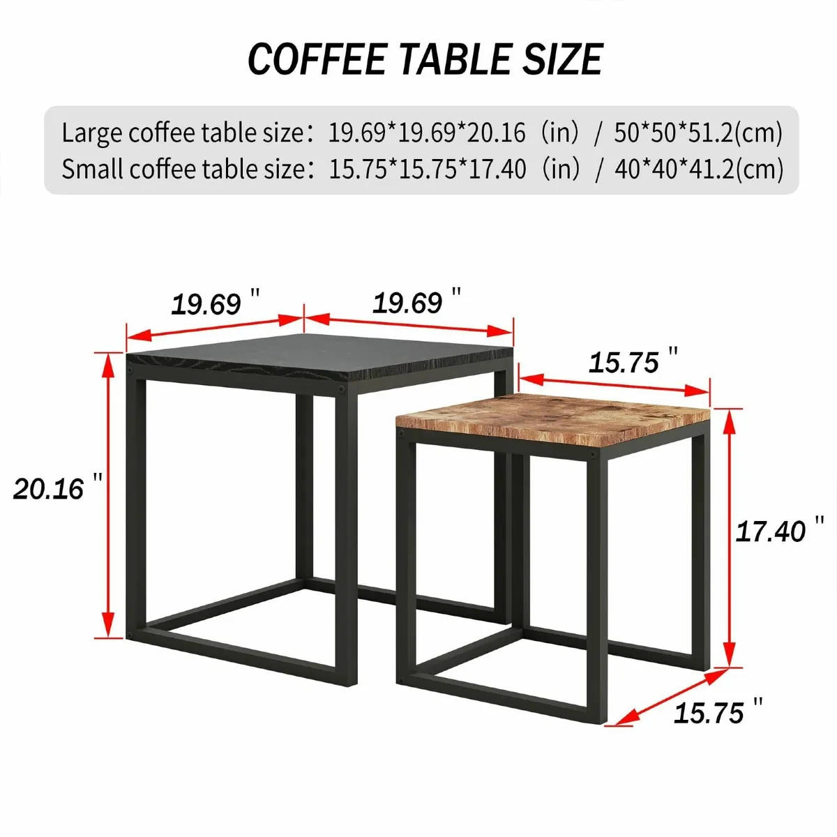 Square Coffee Table Set of 2 Nesting Tables for - Image 2