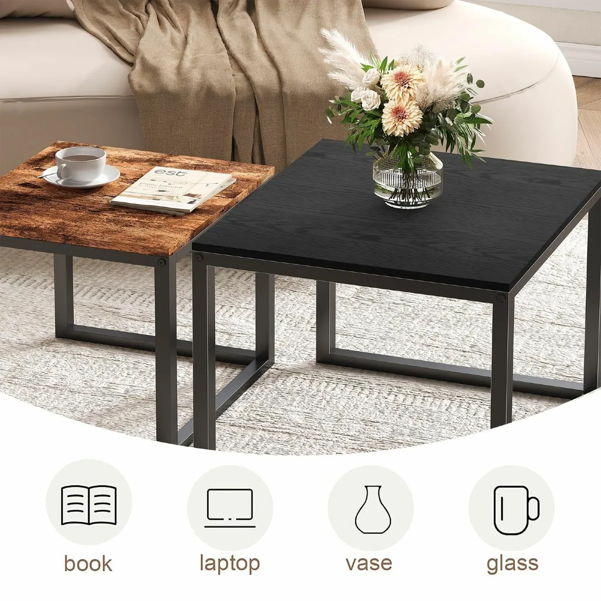 Square Coffee Table Set of 2 Nesting Tables for - Image 4