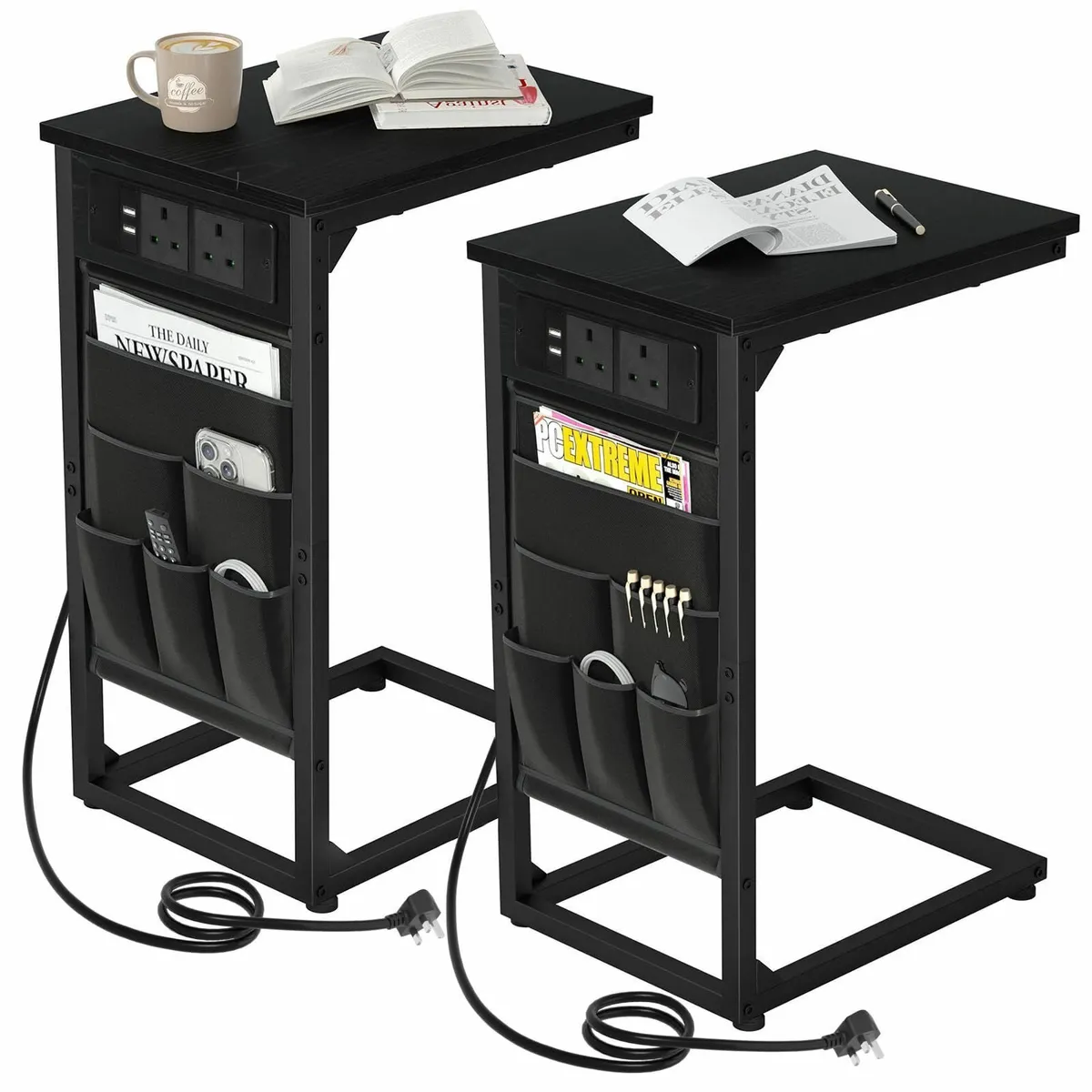 C-Shaped Side Table with Charging Station 2 USB - Image 1