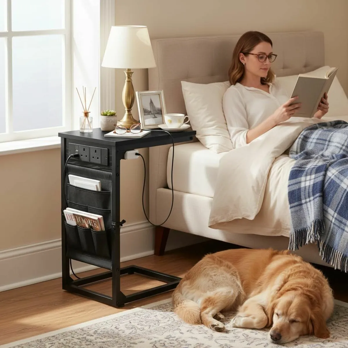 C-Shaped Side Table with Charging Station 2 USB - Image 2