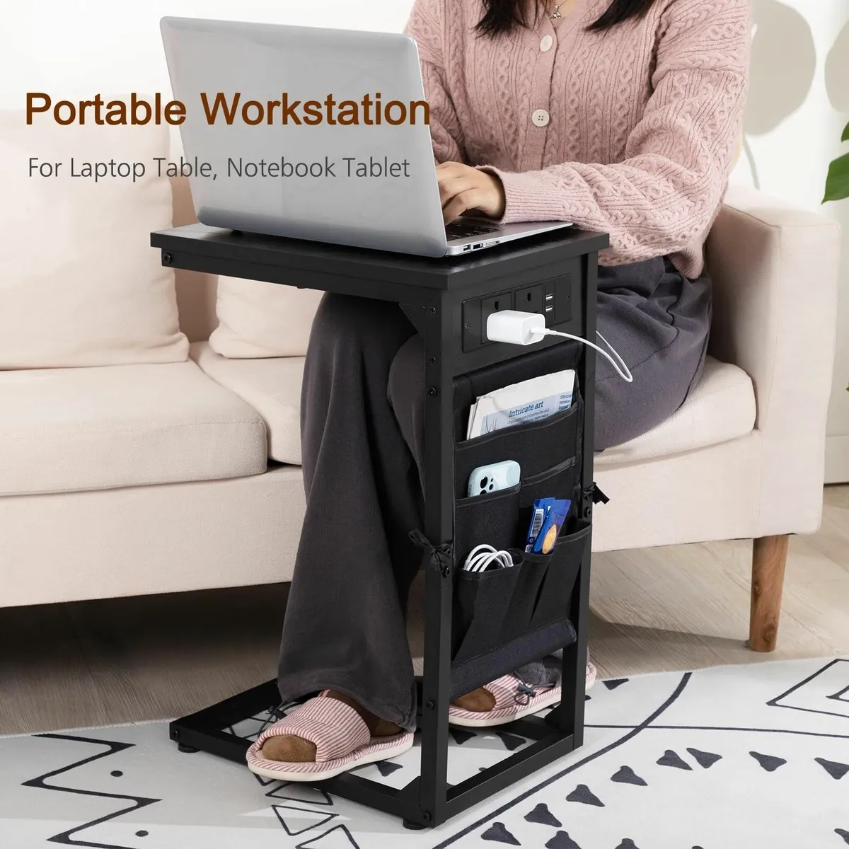 C-Shaped Side Table with Charging Station 2 USB - Image 4