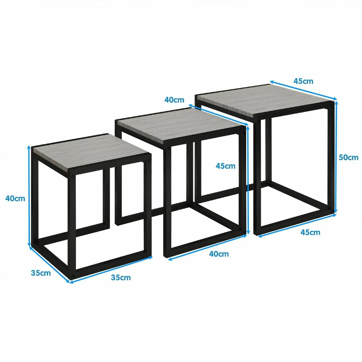 Nesting Table Set of 3 Side Wooden Tables Square - Image 2
