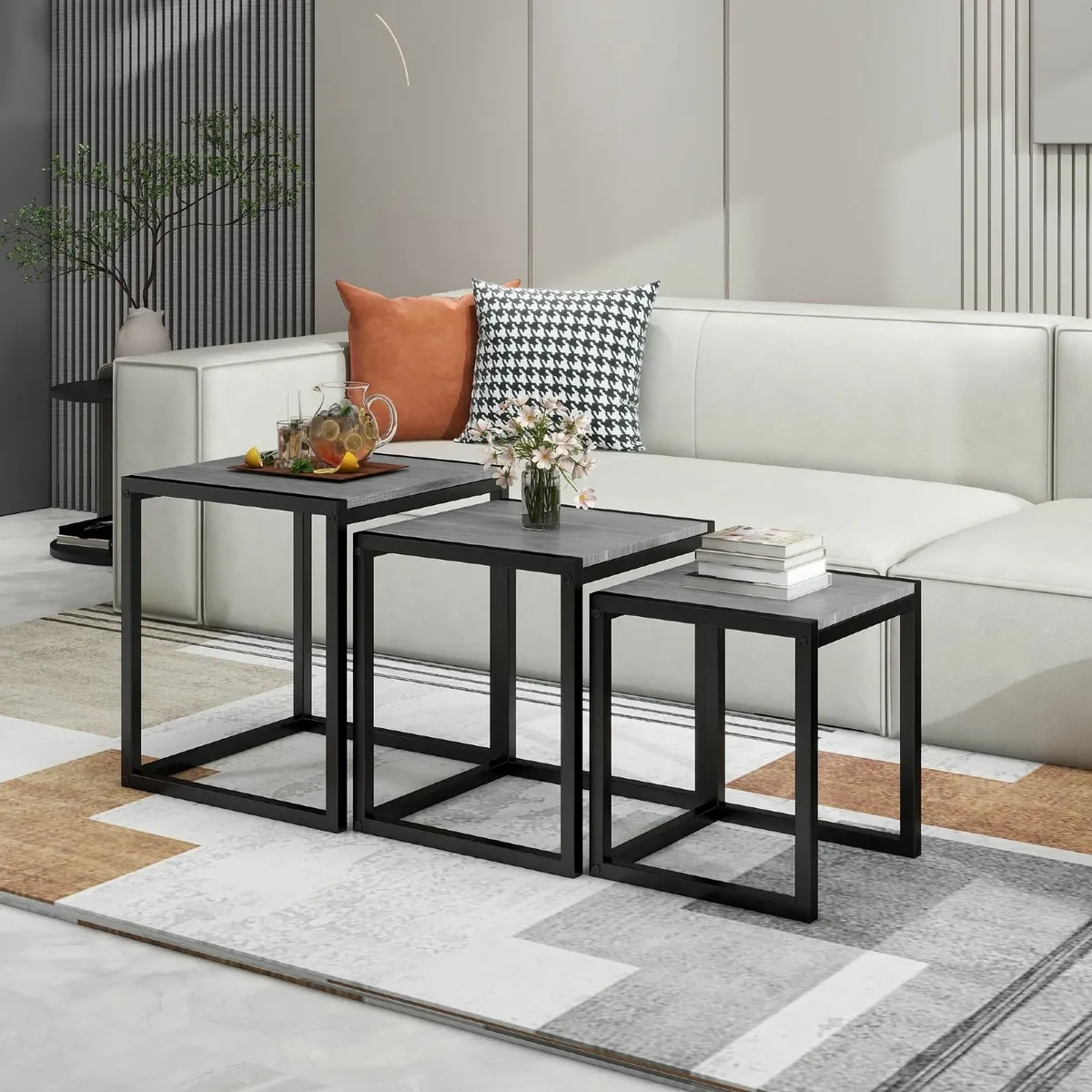 Nesting Table Set of 3 Side Wooden Tables Square - Image 3