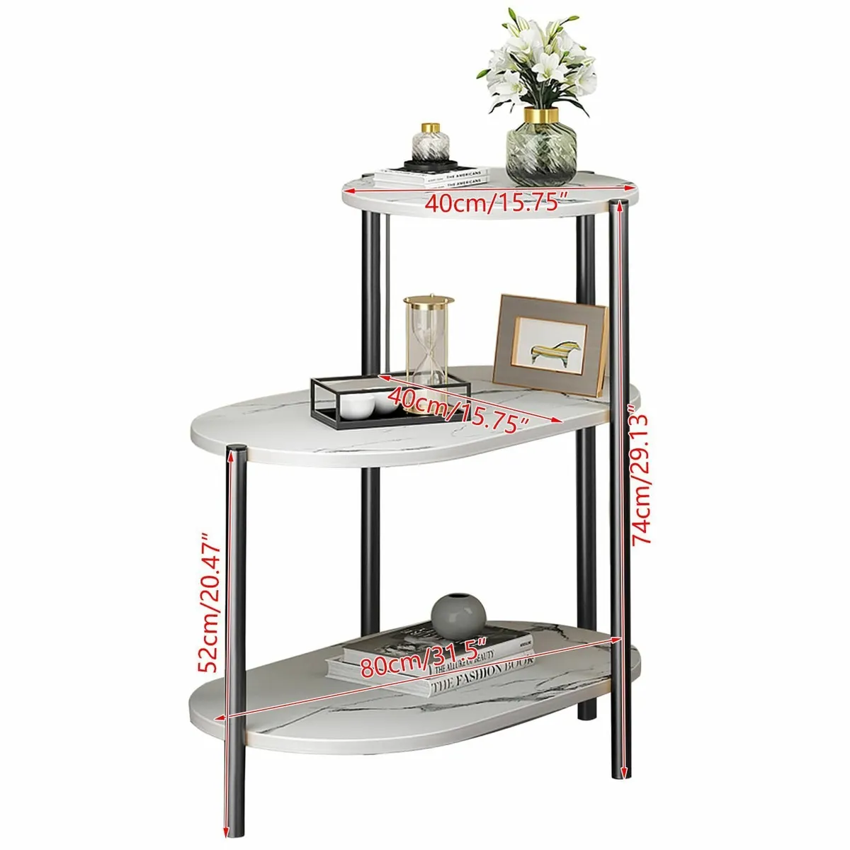 3 Tier End Table Marble Bedside with Storage - Image 3