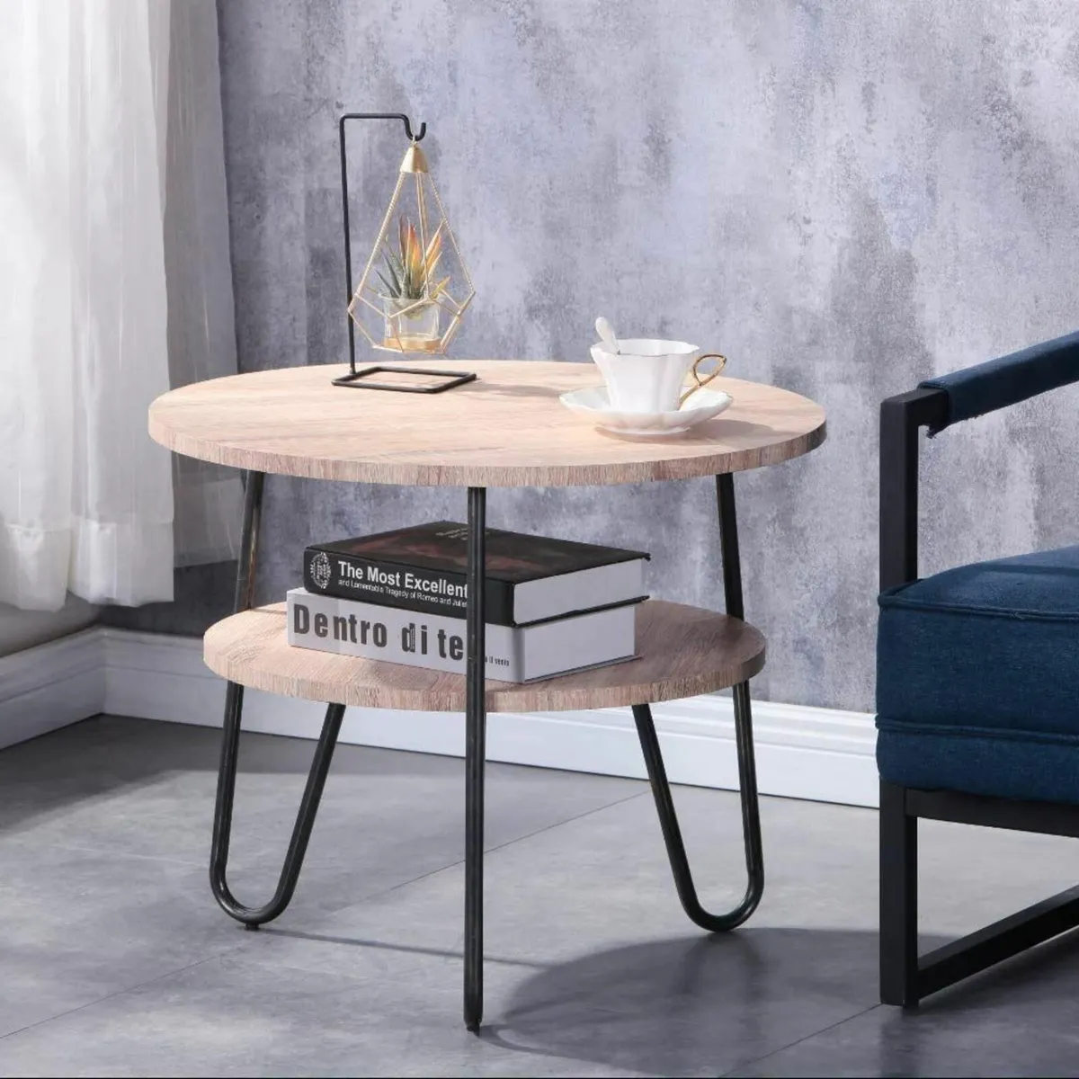 Round Coffee Table Modern Side with 2 Tier - Image 1