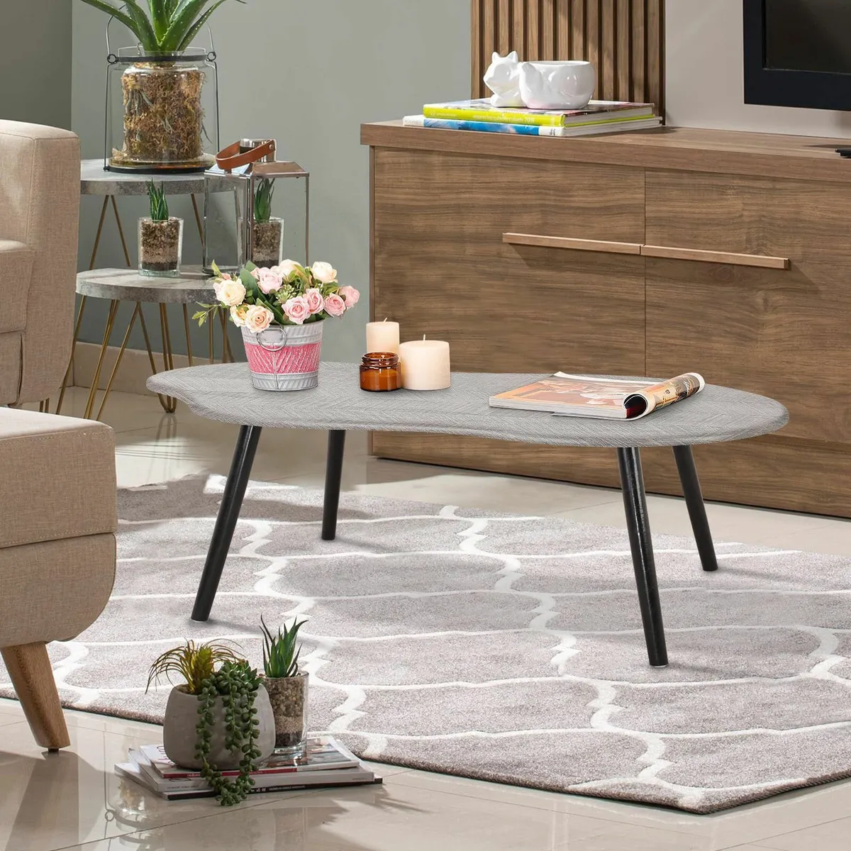 Farmhouse Coffee Table Rustic Grey Cloud Shape - Image 4