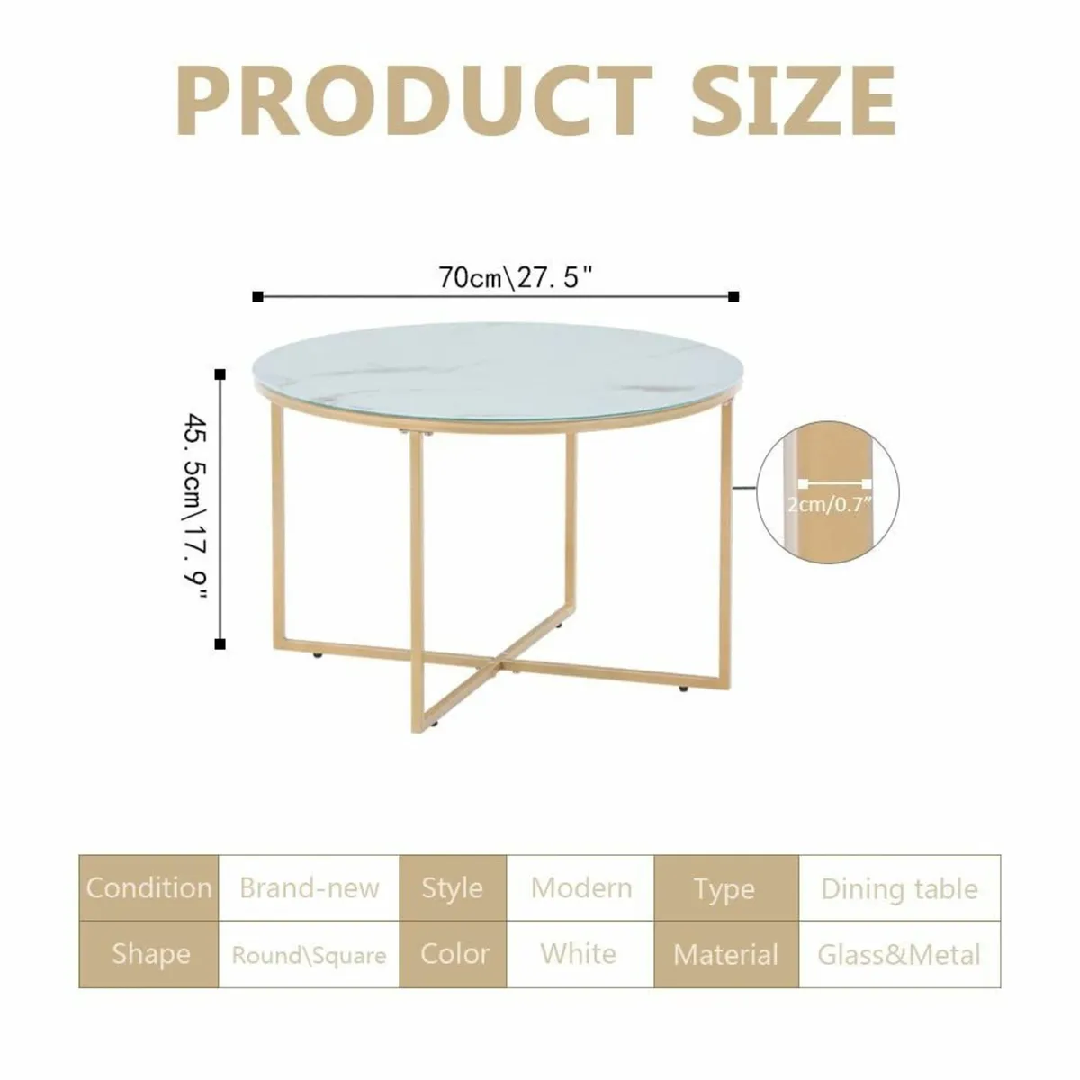 Marble Coffee Table Round Glass Living Room with - Image 2