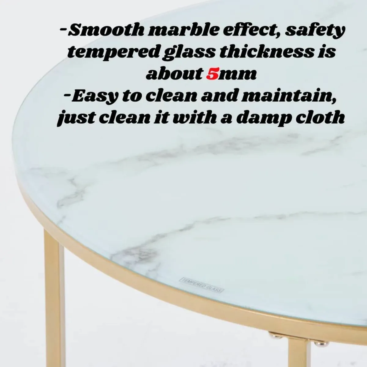 Marble Coffee Table Round Glass Living Room with - Image 3