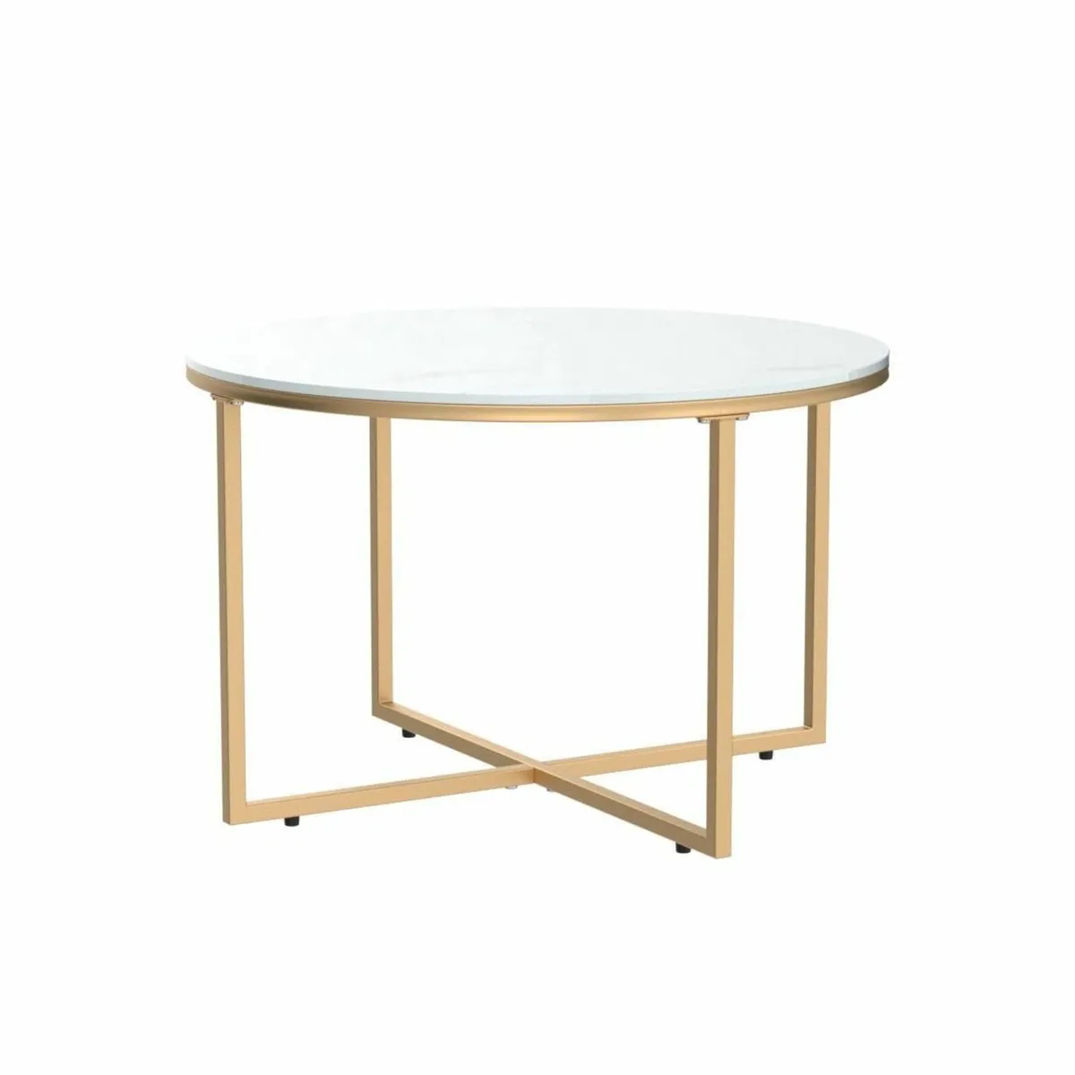 Marble Coffee Table Round Glass Living Room with - Image 4