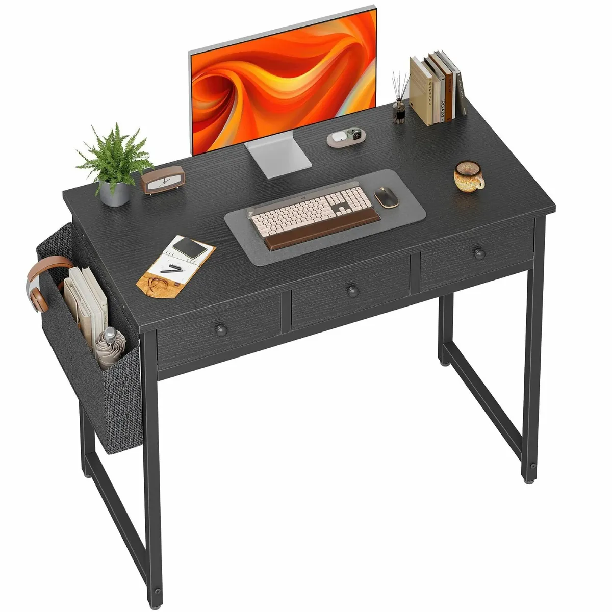 Small Desk with Drawers 100cm Comuputer Fabric - Image 1