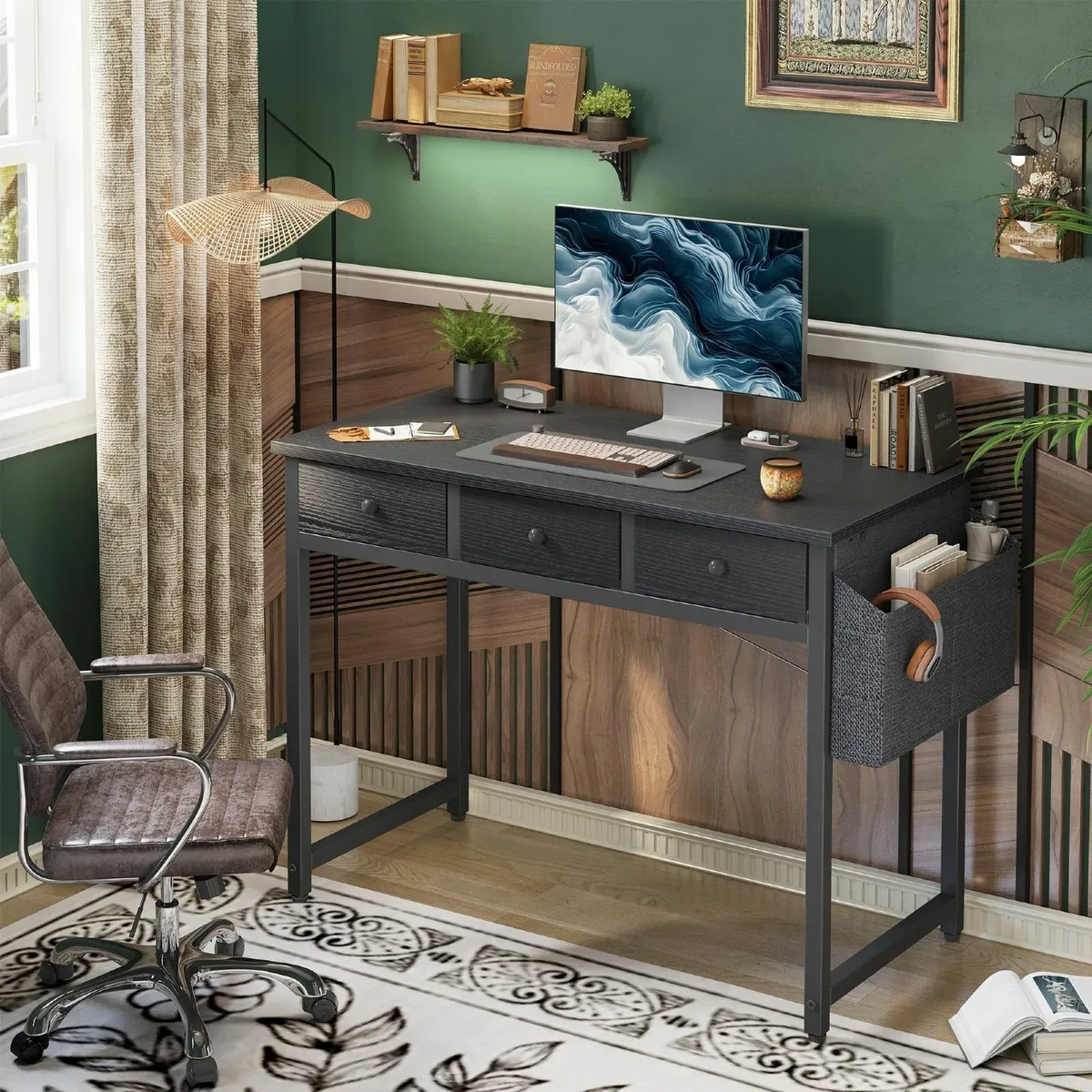 Small Desk with Drawers 100cm Comuputer Fabric - Image 2