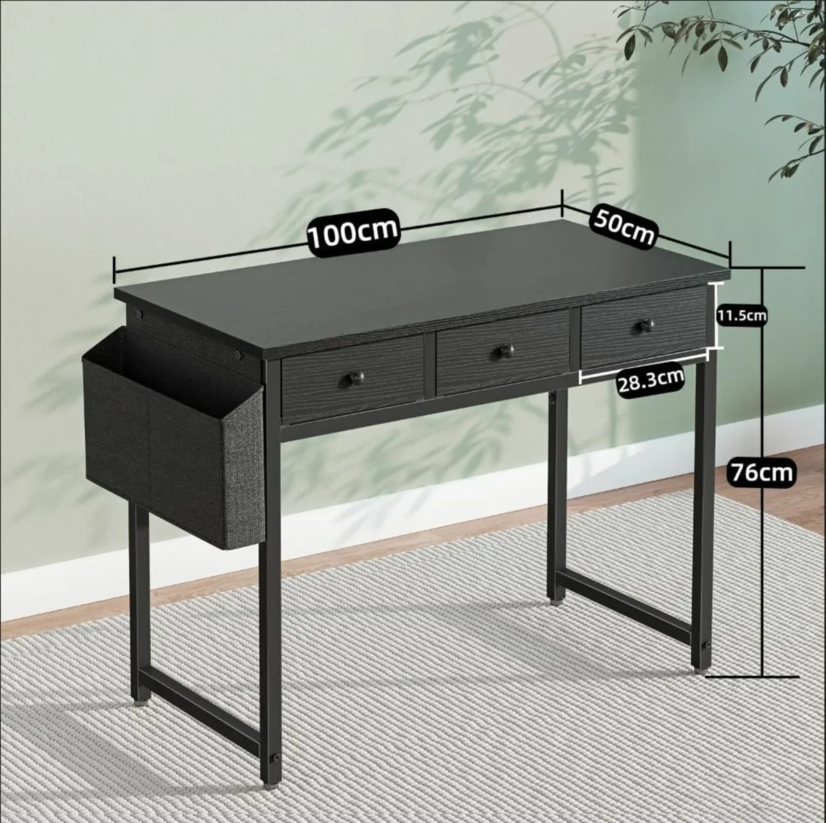 Small Desk with Drawers 100cm Comuputer Fabric - Image 3