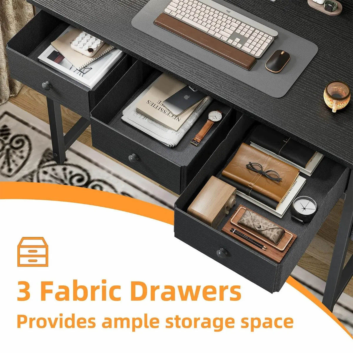 Small Desk with Drawers 100cm Comuputer Fabric - Image 4