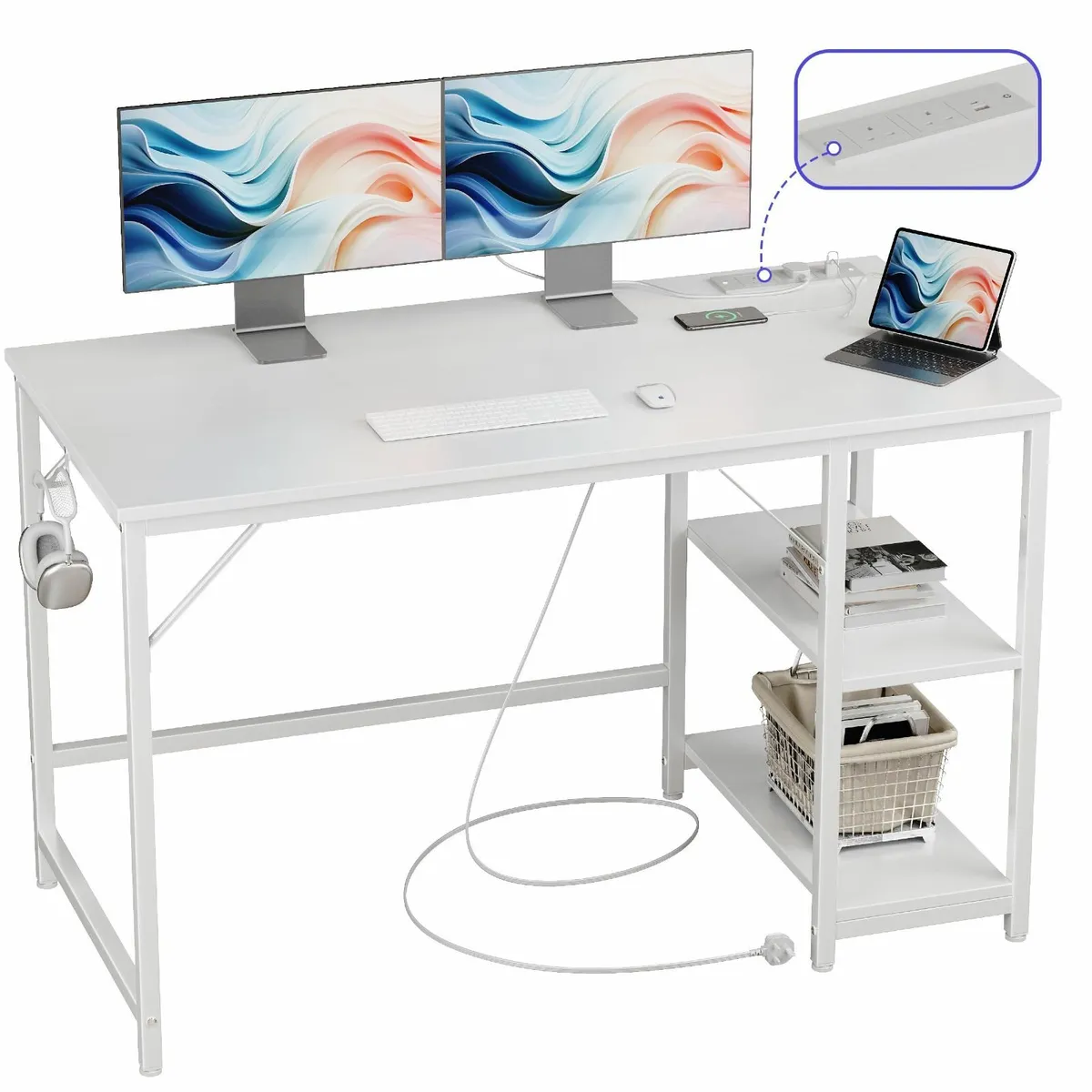 Computer Desk 120cm Office With Power Outlets USB - Image 1