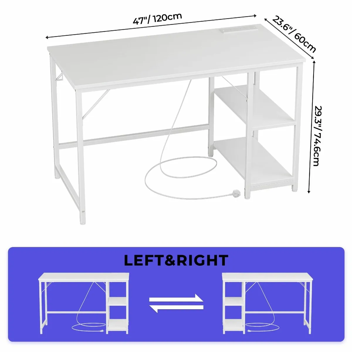 Computer Desk 120cm Office With Power Outlets USB - Image 3