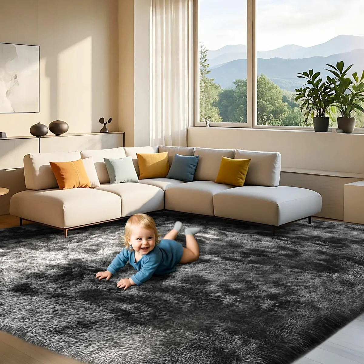 Rugs Living Room-200x300cm Dark Grey Large Rug - Image 1
