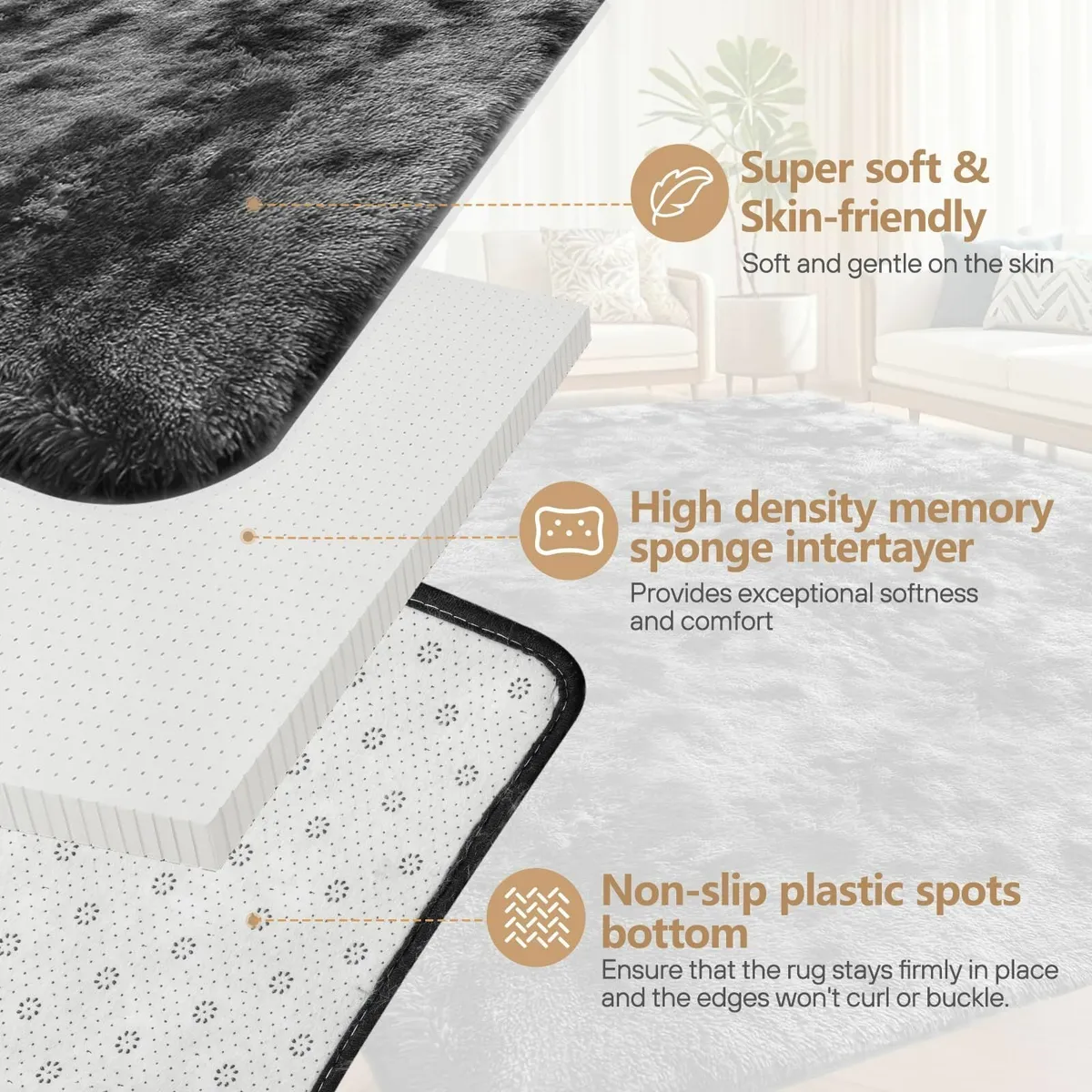 Rugs Living Room-200x300cm Dark Grey Large Rug - Image 3