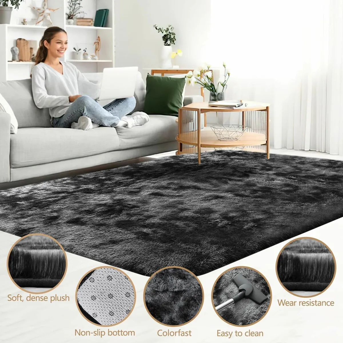 Rugs Living Room-200x300cm Dark Grey Large Rug - Image 4