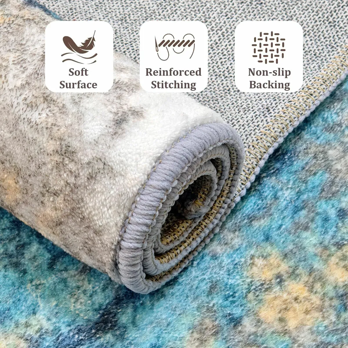 Teal Rugs for Living Room Machine Washable Area - Image 3