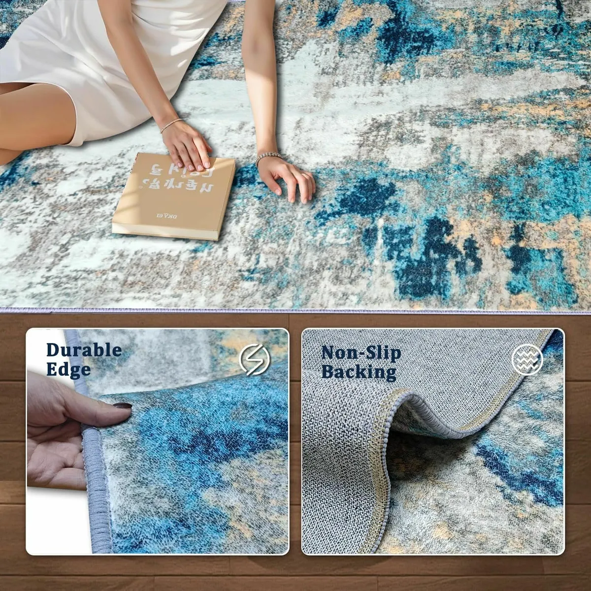 Teal Rugs for Living Room Machine Washable Area - Image 4