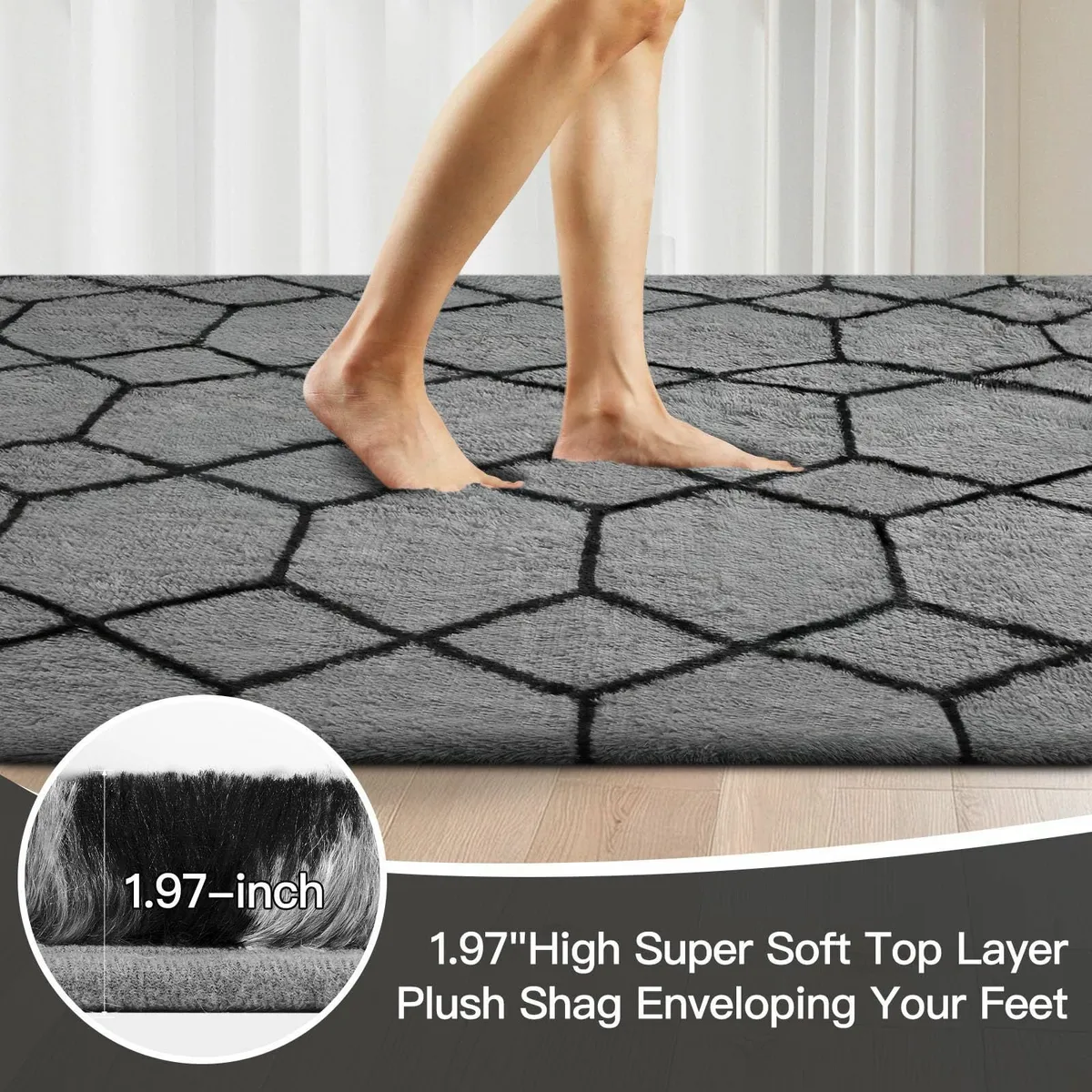 Rugs Living Room 200x290cm Grey Area for Bedroom - Image 3