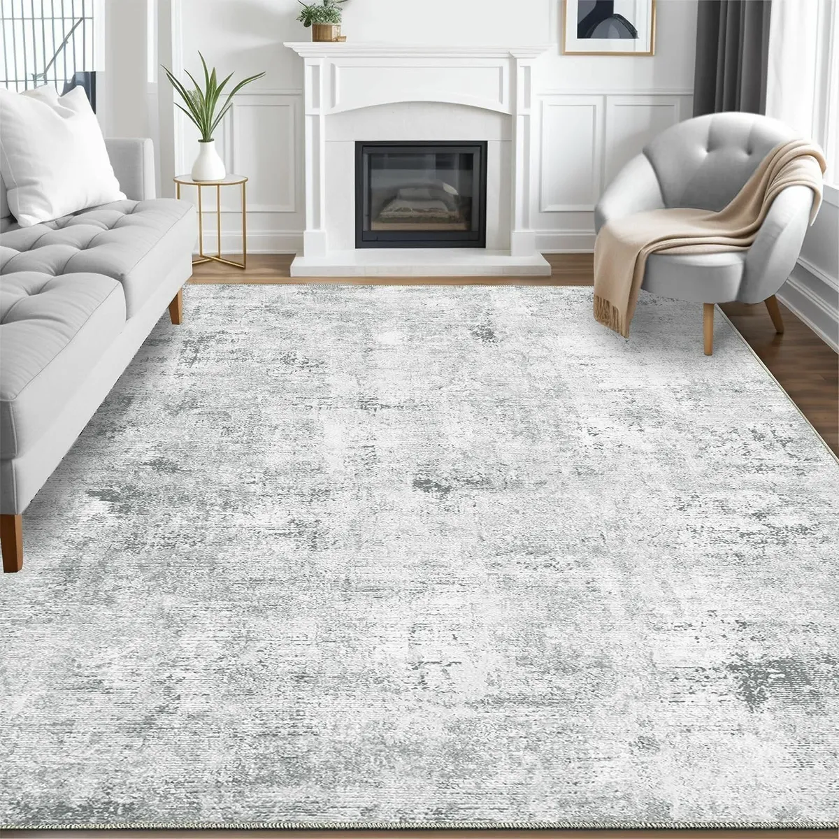 Washable Rugs Living Room Area Grey Modern - Image 1