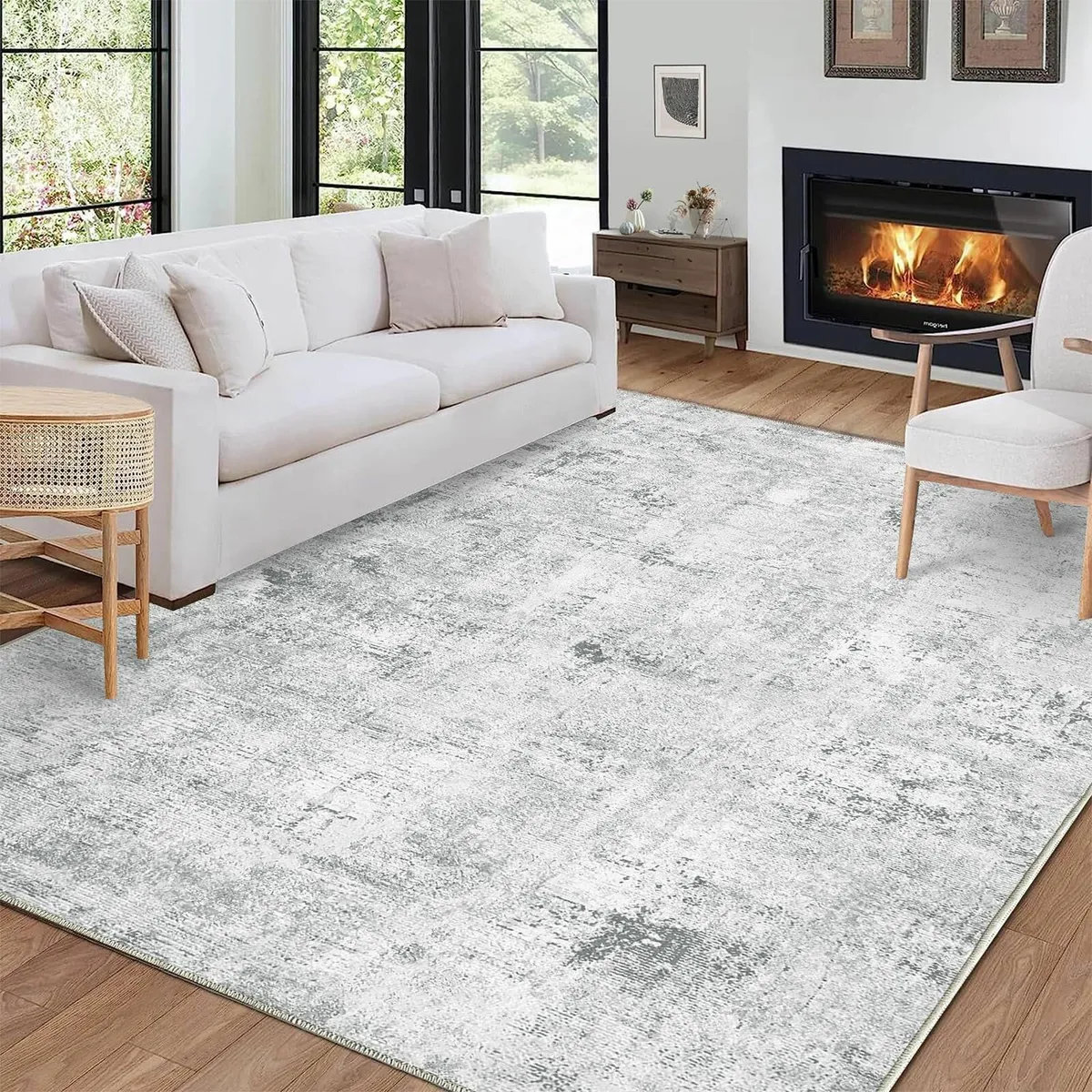 Washable Rugs Living Room Area Grey Modern - Image 3