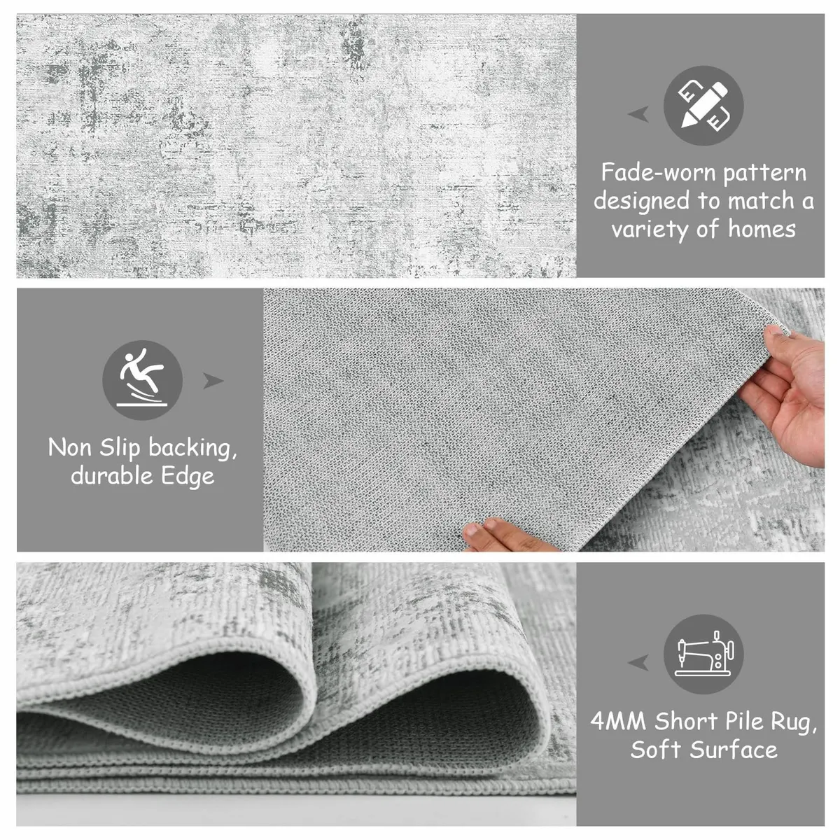 Washable Rugs Living Room Area Grey Modern - Image 4