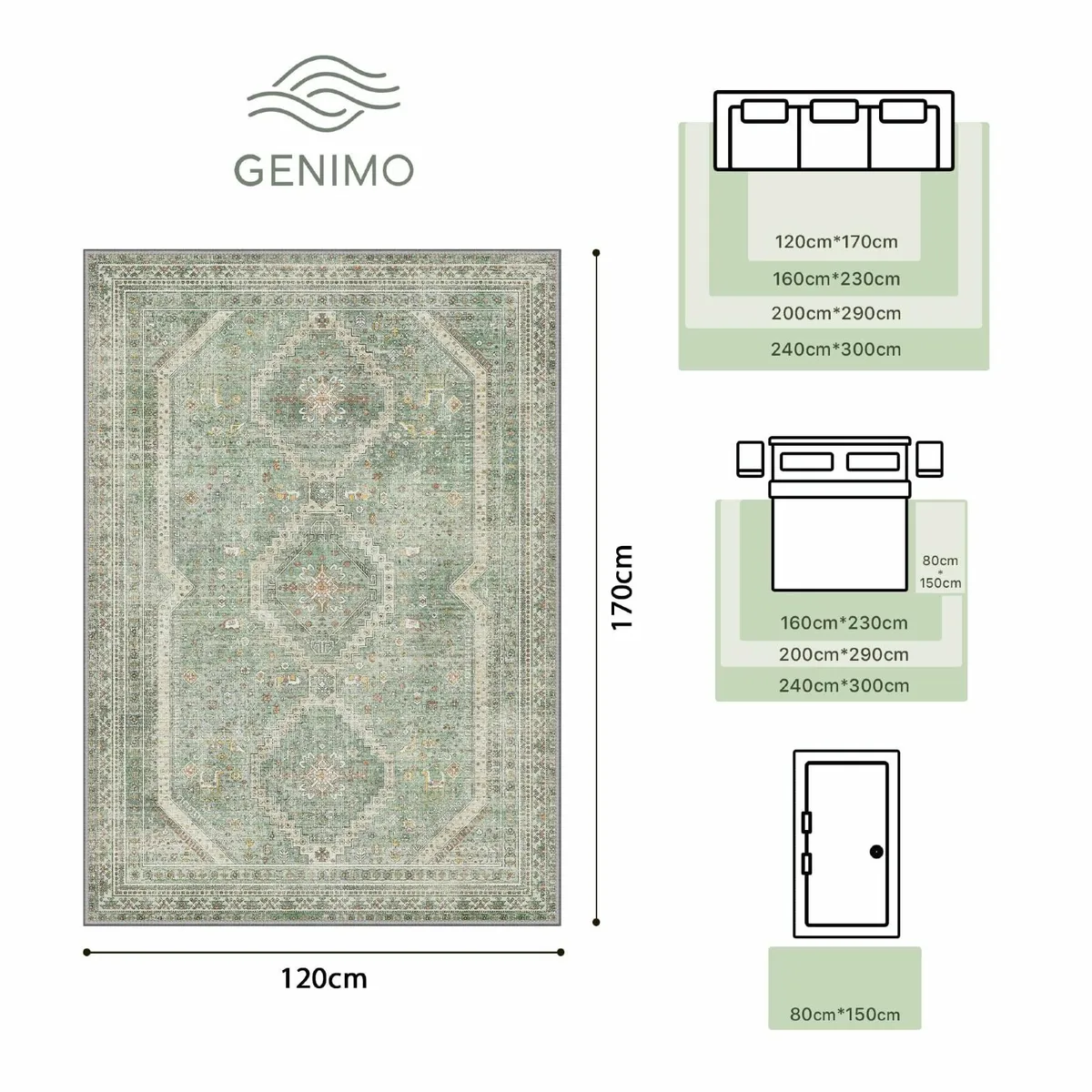 Rugs 120x170 cm Living Room Large Green Rug - Image 2
