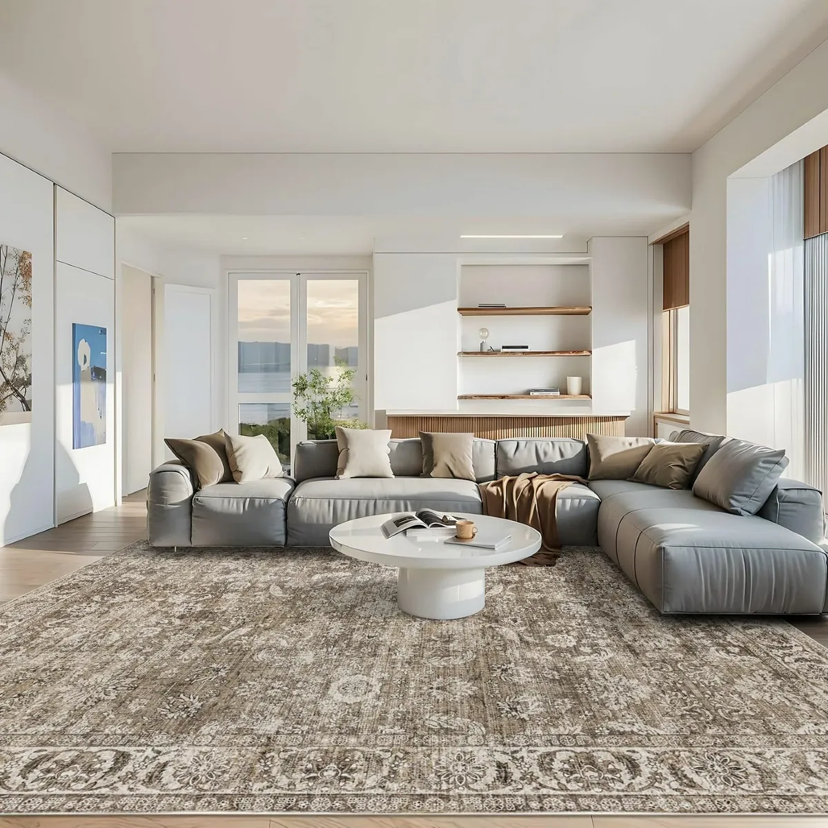 DAMAIA Washable Rugs Living Room Large Brown Boho - Image 2