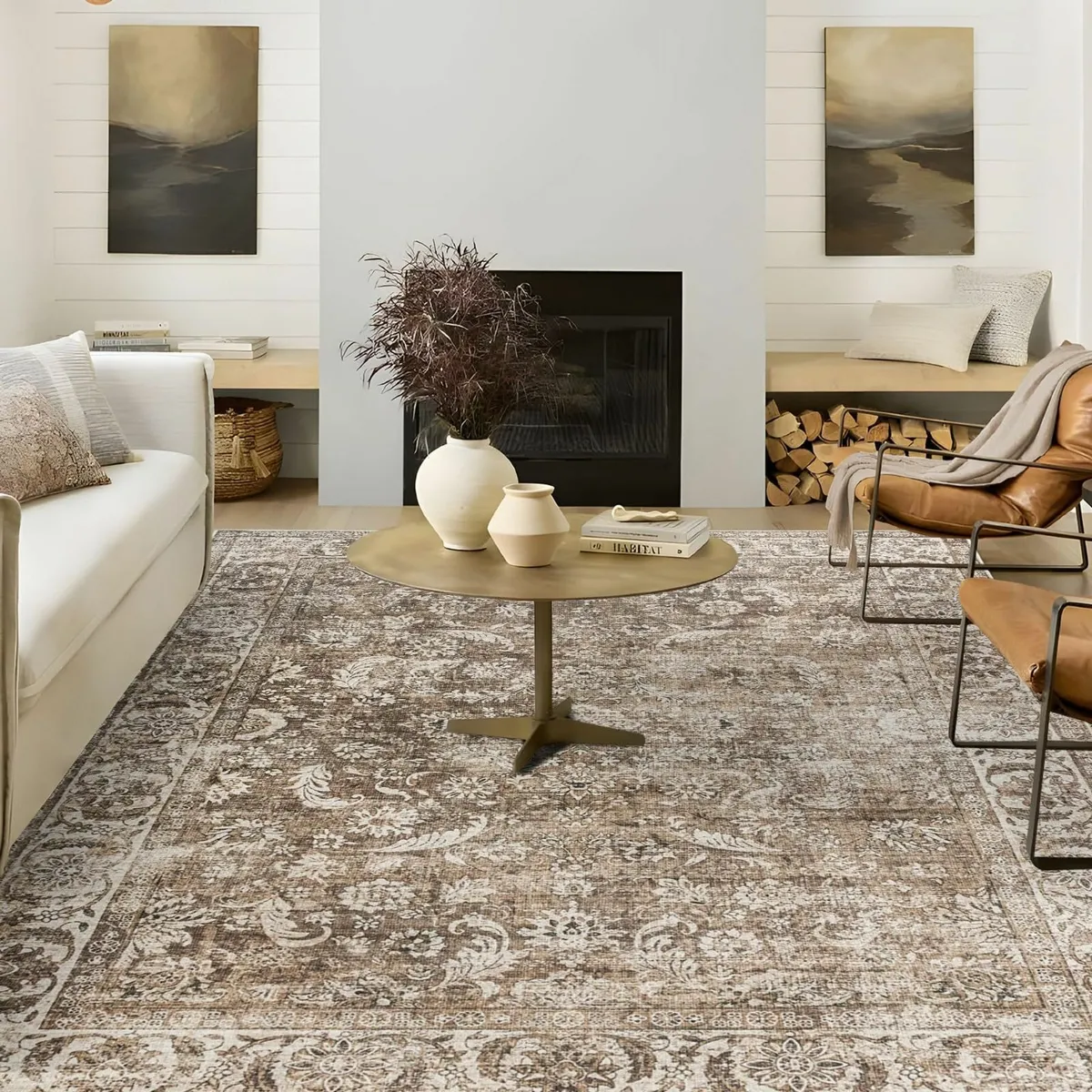 DAMAIA Washable Rugs Living Room Large Brown Boho - Image 4