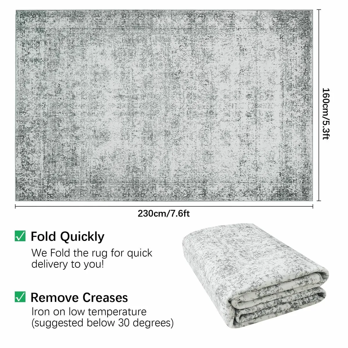 Vintage Area Rug 160x230cm Washable Living Room - Image 2