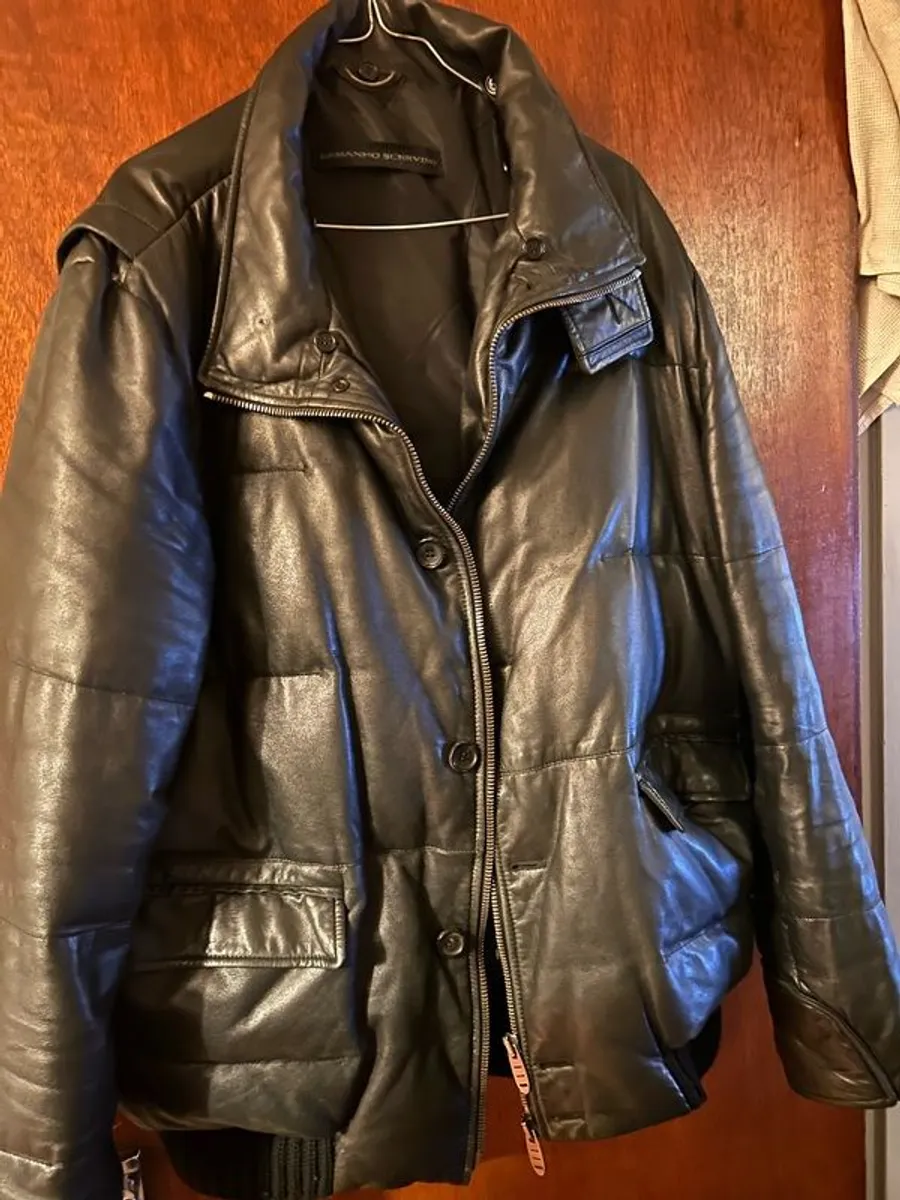 Ermanno Scevrino Mens Black Leather Puffer winter Jacket. Size 56( XL/XXL) - Image 1