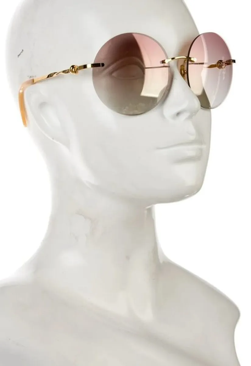 Vintage Cartier Oversize Sunglasses - Gold Rimless Round Brown Gradient (with Box) - Image 1