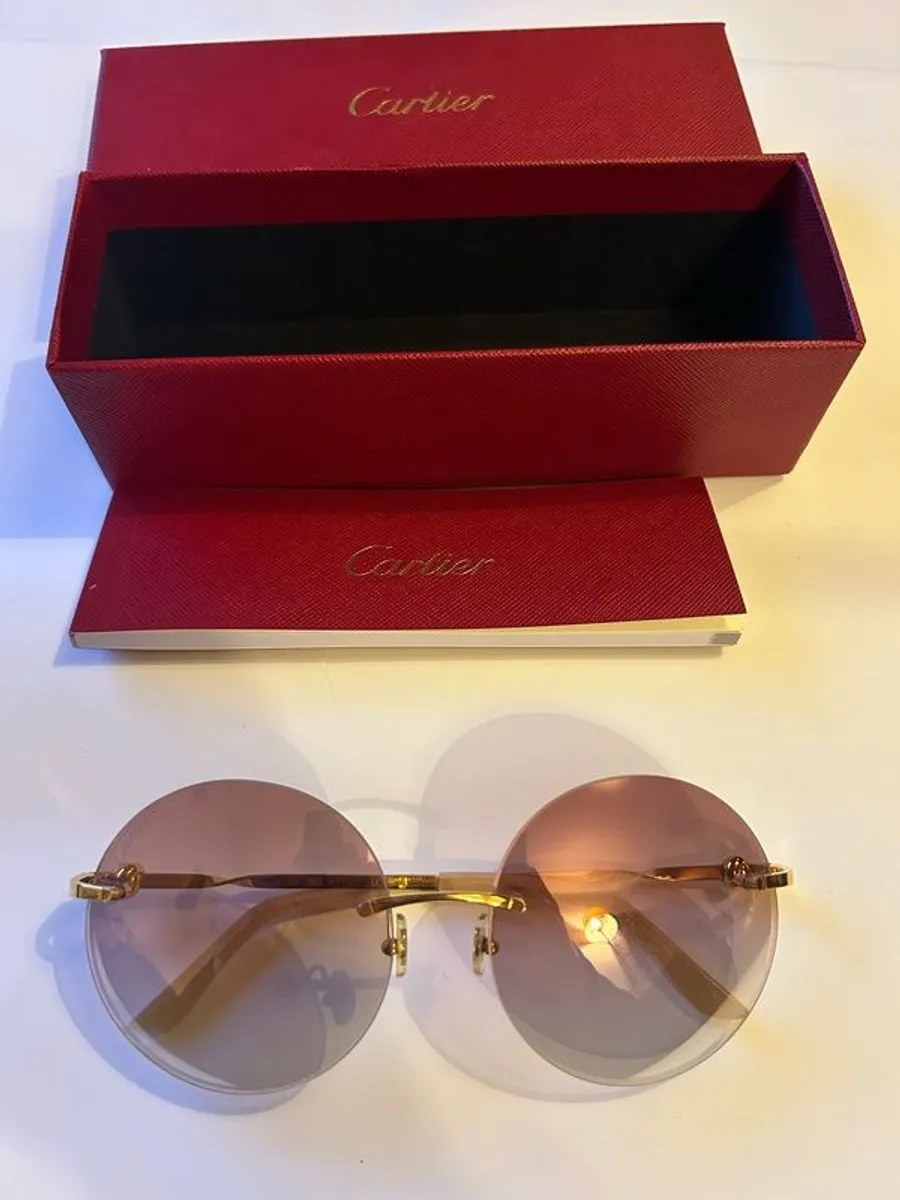 Vintage Cartier Oversize Sunglasses - Gold Rimless Round Brown Gradient (with Box) - Image 2