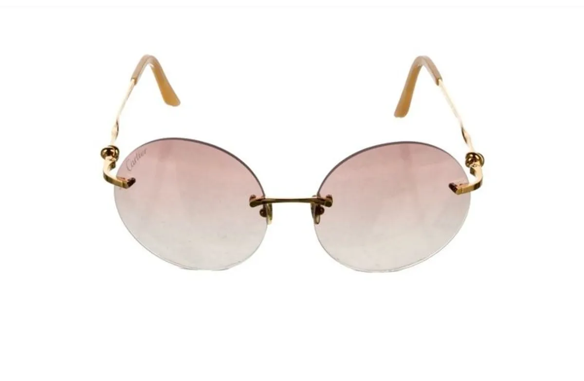 Vintage Cartier Oversize Sunglasses - Gold Rimless Round Brown Gradient (with Box) - Image 3