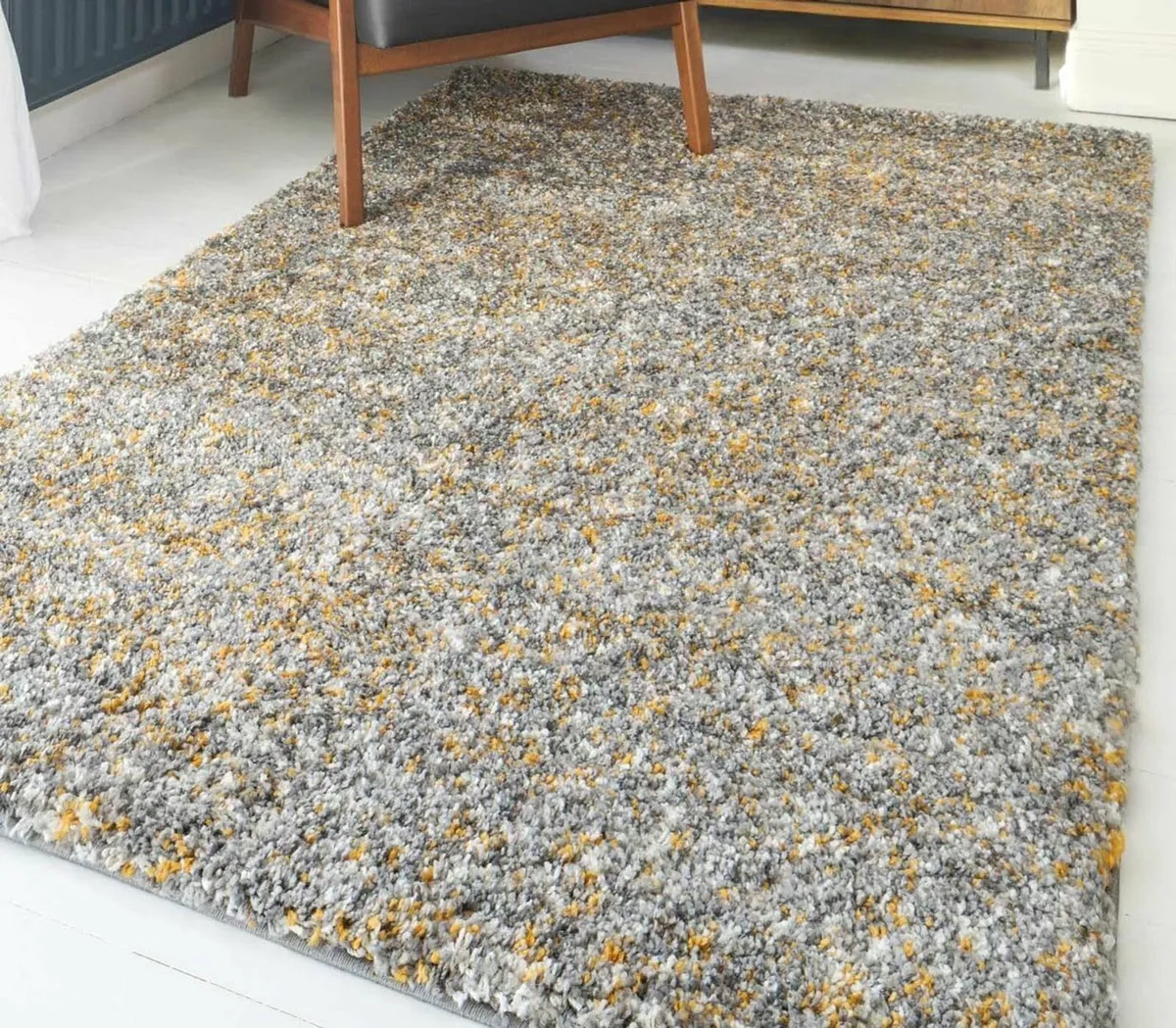 Yellow Grey Soft Shaggy Rug Thick Durable Easy - Image 1