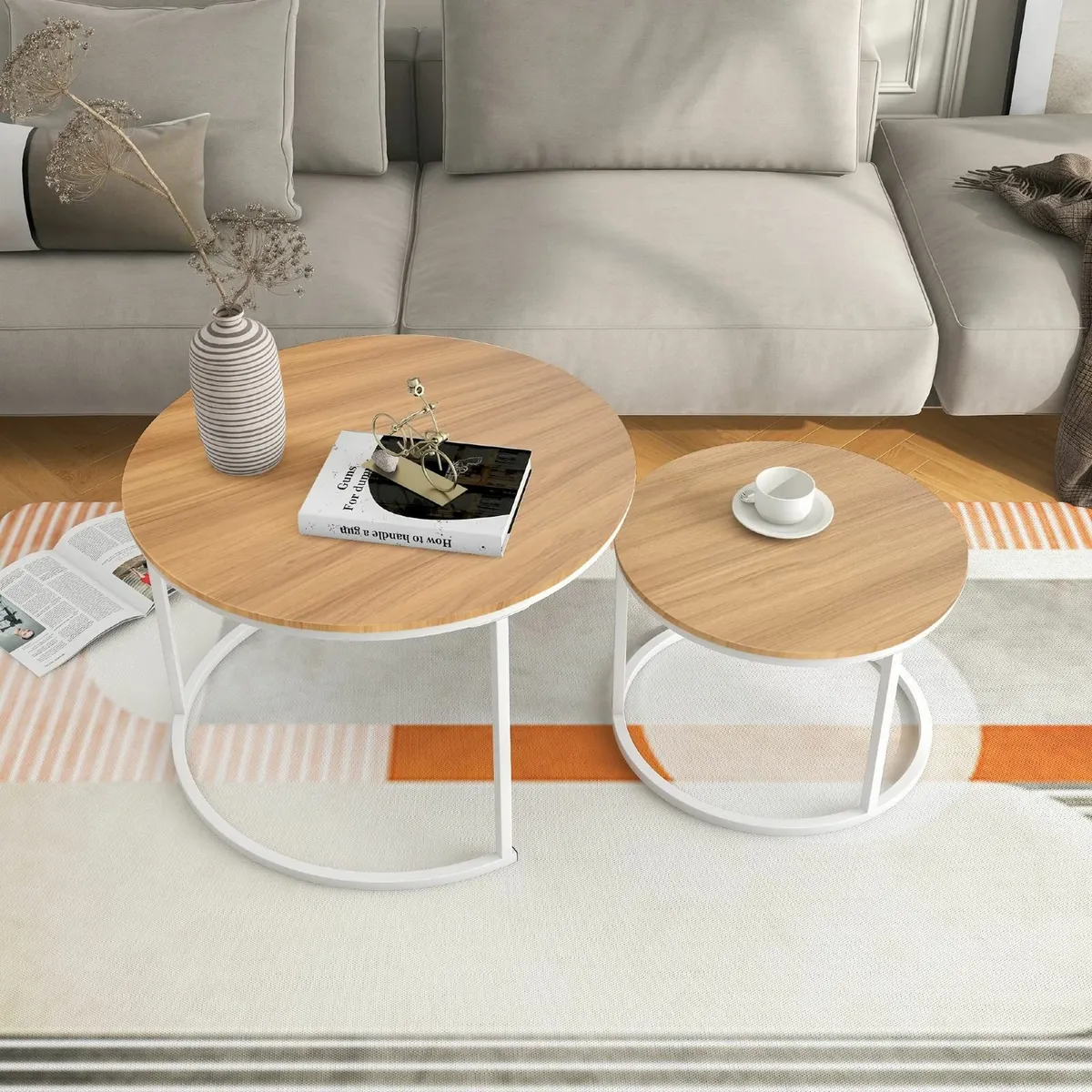 Round Nesting Coffee Table Set of 2 End Tables - Image 1