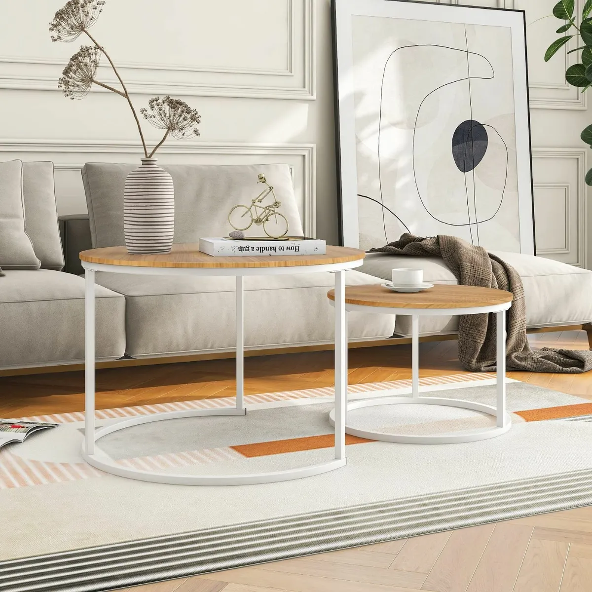 Round Nesting Coffee Table Set of 2 End Tables - Image 3