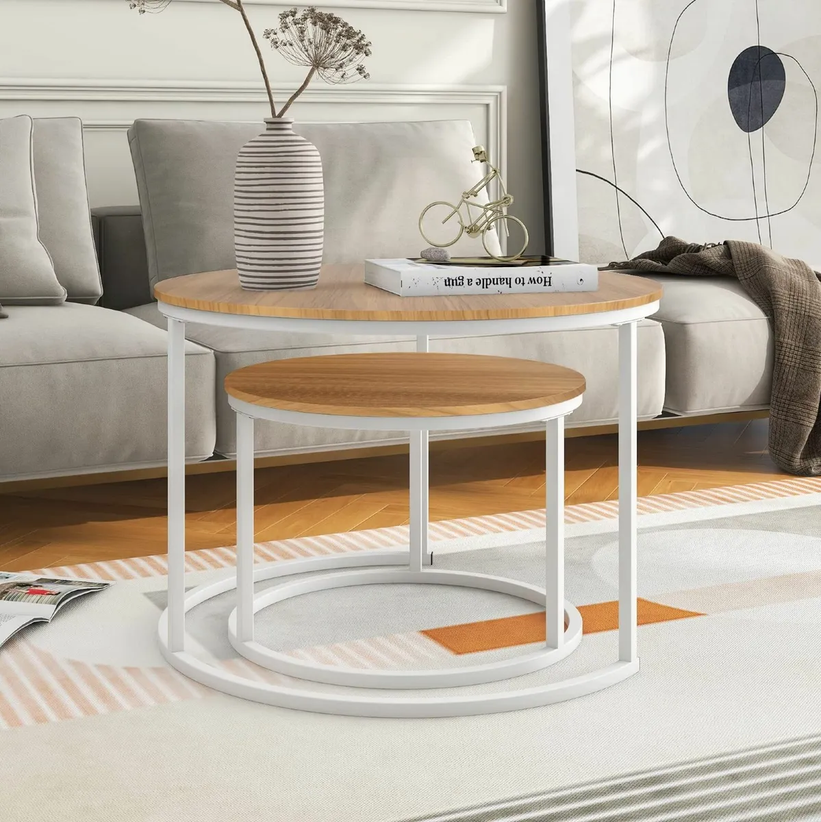 Round Nesting Coffee Table Set of 2 End Tables - Image 4
