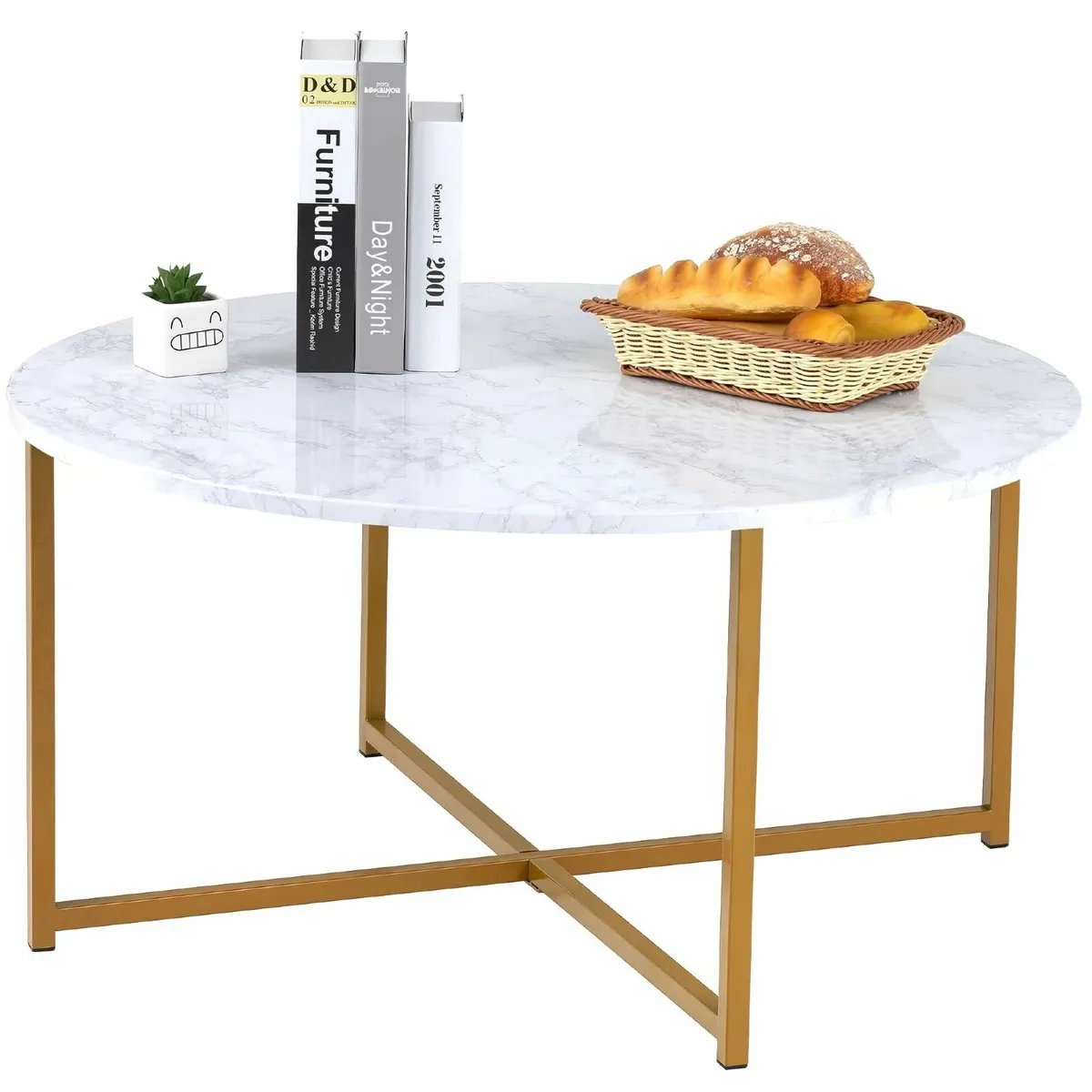 Round Coffee Table Tables for Living Room Faux - Image 1