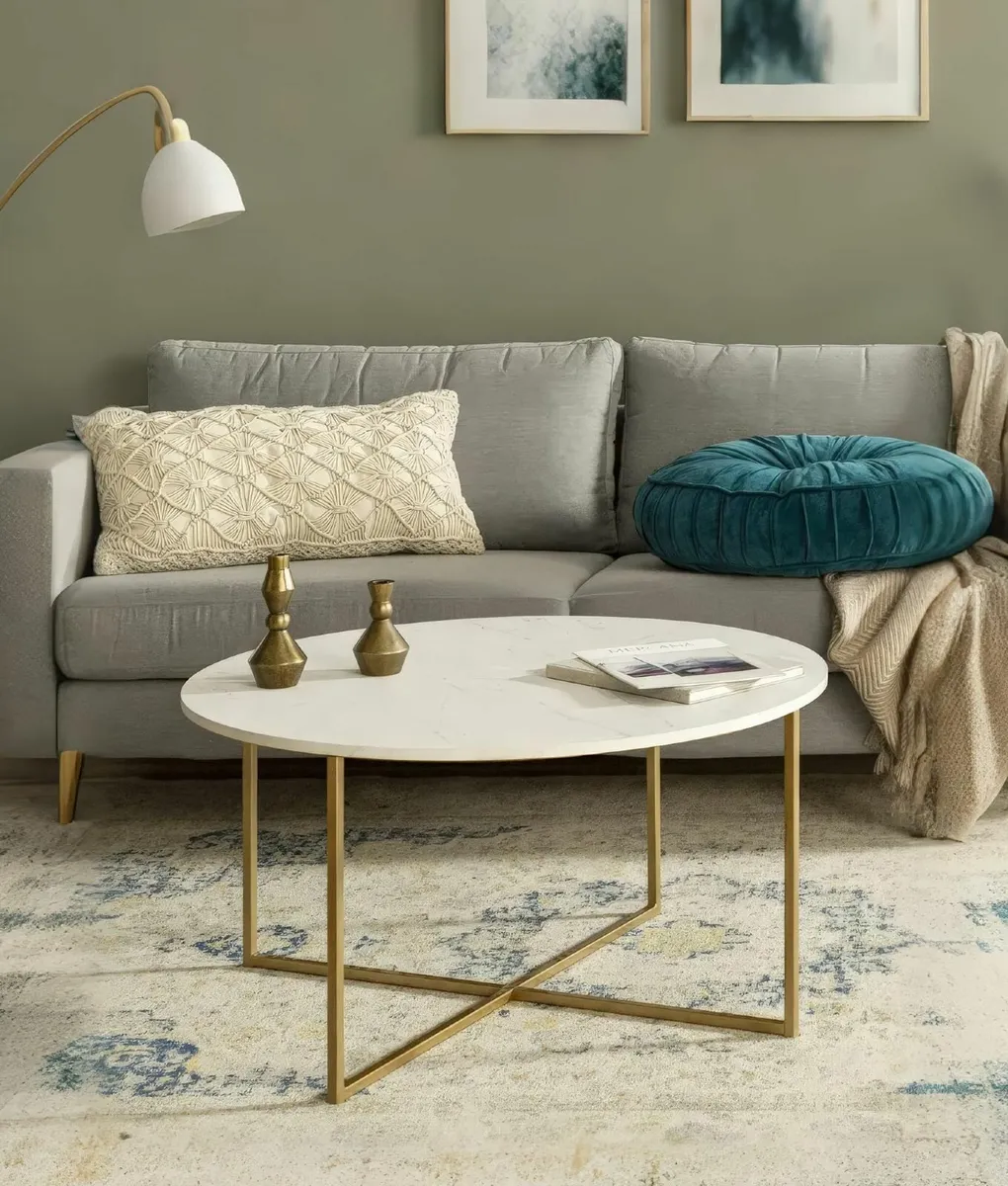 Round Coffee Table Tables for Living Room Faux - Image 2